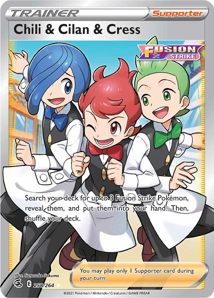 Chili & Cilan & Cress (258/264) [Sword & Shield: Fusion Strike] | Jomio and Rueliete's Cards and Comics