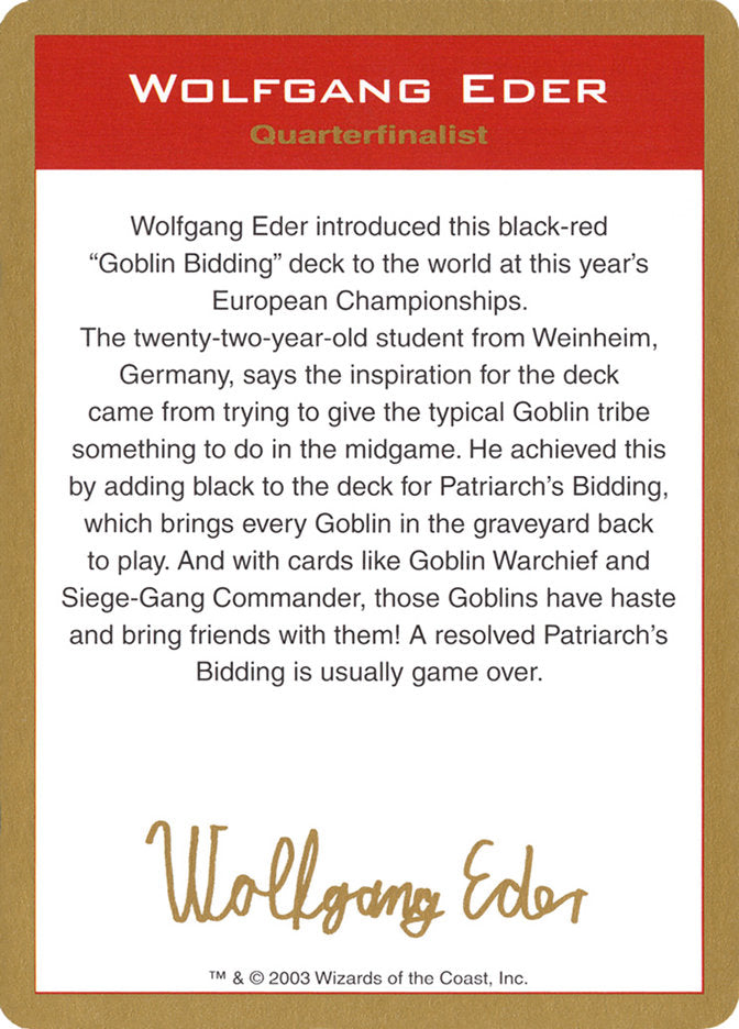 Wolfgang Eder Bio [World Championship Decks 2003] | Jomio and Rueliete's Cards and Comics