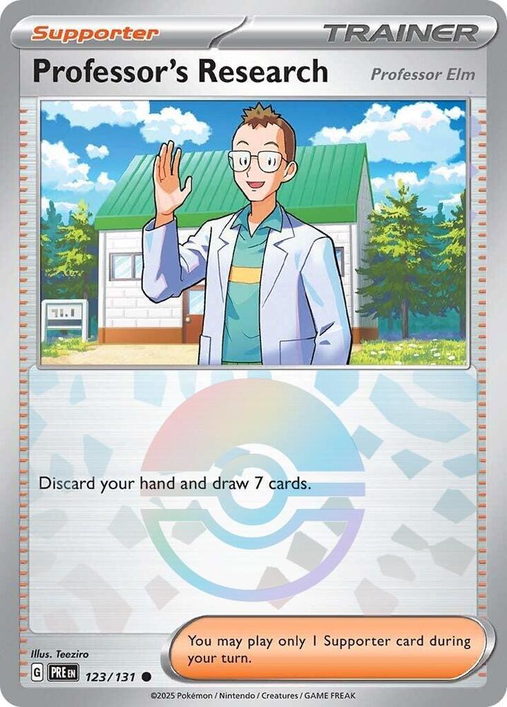 Professor's Research (123/131) [Professor Elm] (Poke Ball Pattern) [Scarlet & Violet: Prismatic Evolutions] | Jomio and Rueliete's Cards and Comics