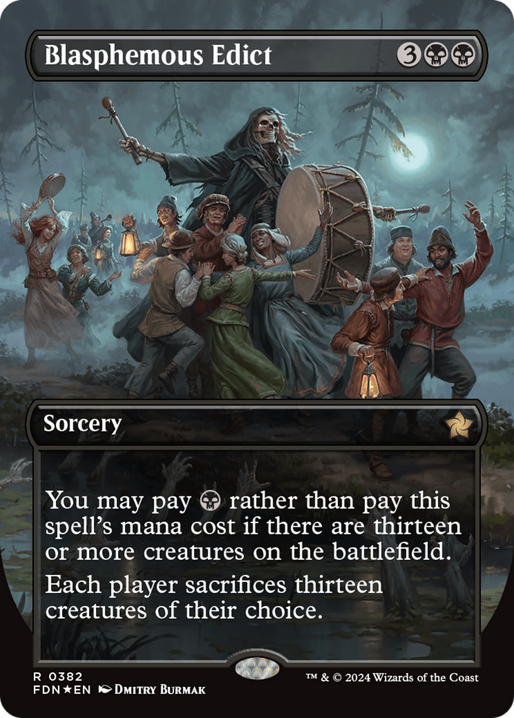 Blasphemous Edict (Borderless) (Mana Foil) [Foundations] | Jomio and Rueliete's Cards and Comics