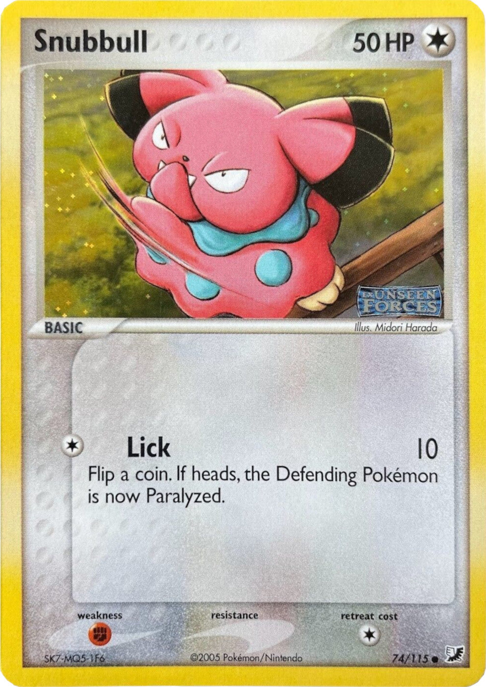 Snubbull (74/115) (Stamped) [EX: Unseen Forces] | Jomio and Rueliete's Cards and Comics