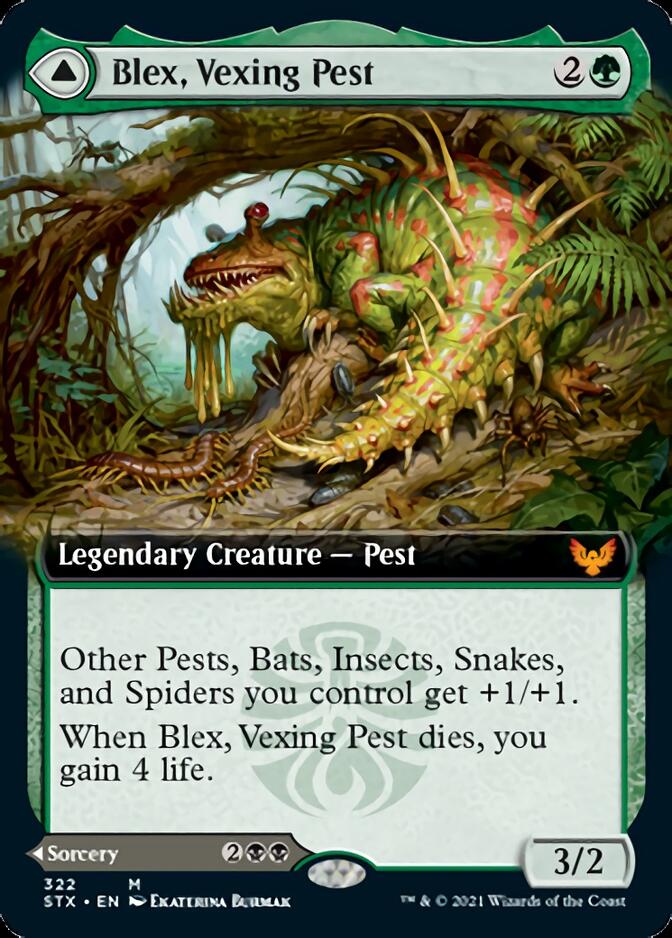 Blex, Vexing Pest // Search for Blex (Extended Art) [Strixhaven: School of Mages] | Jomio and Rueliete's Cards and Comics