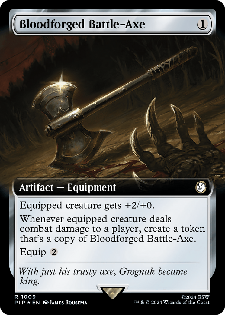 Bloodforged Battle-Axe (Extended Art) (Surge Foil) [Fallout] | Jomio and Rueliete's Cards and Comics