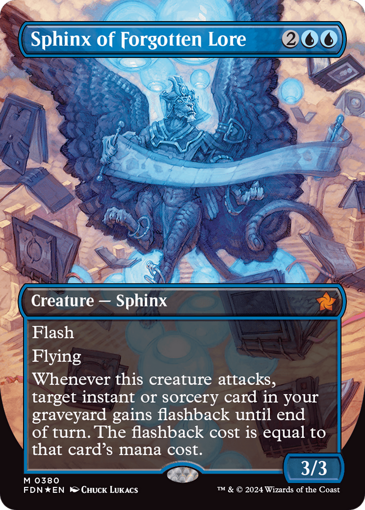 Sphinx of Forgotten Lore (Borderless) (Mana Foil) [Foundations] | Jomio and Rueliete's Cards and Comics