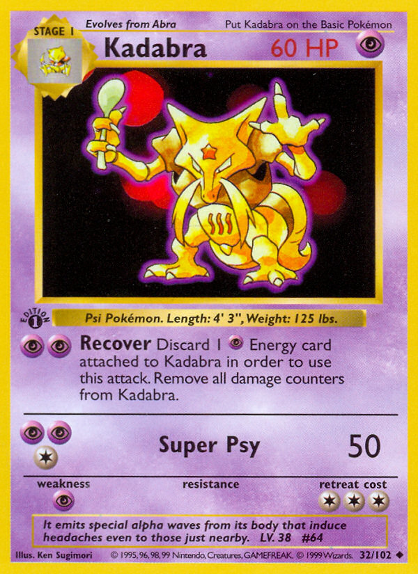 Kadabra (32/102) (Shadowless) [Base Set 1st Edition] | Jomio and Rueliete's Cards and Comics