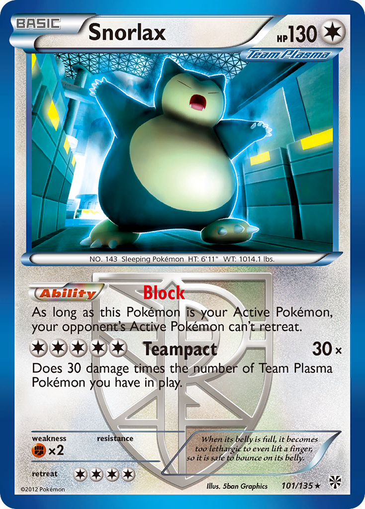 Snorlax (101/135) [Black & White: Plasma Storm] | Jomio and Rueliete's Cards and Comics