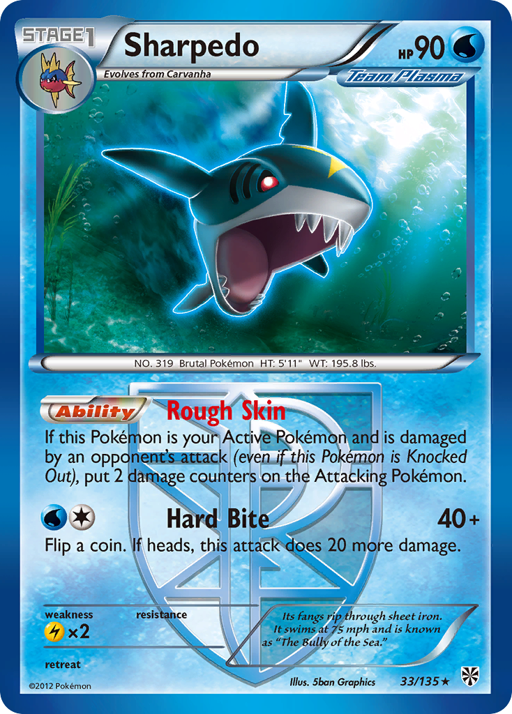 Sharpedo (33/135) [Black & White: Plasma Storm] | Jomio and Rueliete's Cards and Comics