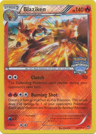 Blaziken (14/111) (National Championship Promo) [XY: Furious Fists] | Jomio and Rueliete's Cards and Comics