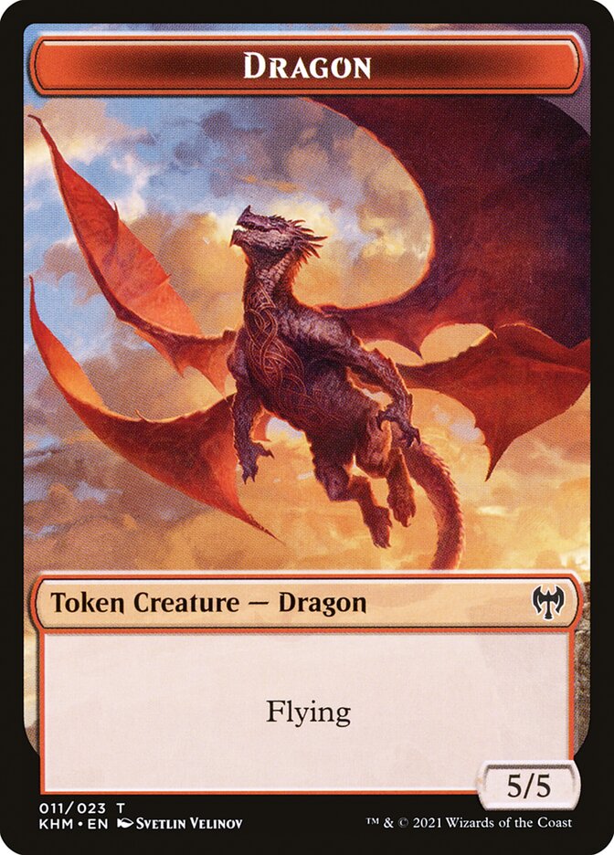 Human Warrior // Dragon Double-Sided Token [Kaldheim Tokens] | Jomio and Rueliete's Cards and Comics