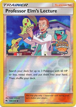 Professor Elm's Lecture (188/214) (Regional Championship Promo) [Sun & Moon: Lost Thunder] | Jomio and Rueliete's Cards and Comics