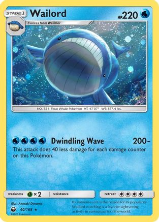 Wailord (40/168) (Cosmos Holo) [Sun & Moon: Celestial Storm] | Jomio and Rueliete's Cards and Comics