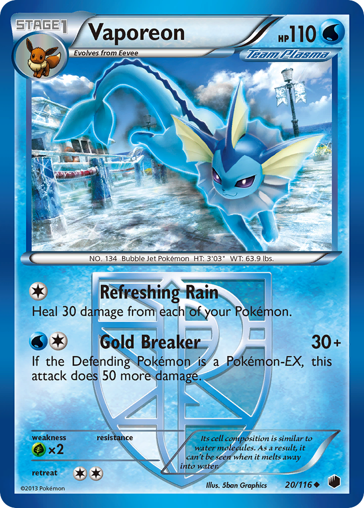 Vaporeon (20/116) [Black & White: Plasma Freeze] | Jomio and Rueliete's Cards and Comics