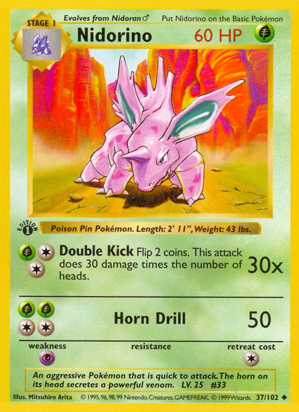 Nidorino (37/102) (Shadowless) [Base Set 1st Edition] | Jomio and Rueliete's Cards and Comics