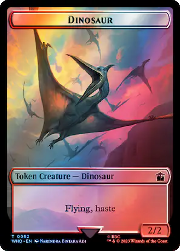 Warrior // Dinosaur Double-Sided Token (Surge Foil) [Doctor Who Tokens] | Jomio and Rueliete's Cards and Comics