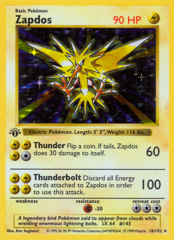 Zapdos (16/102) (Shadowless) [Base Set 1st Edition] | Jomio and Rueliete's Cards and Comics