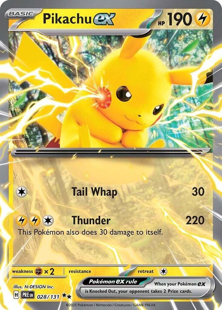 Pikachu ex (028/131) [Scarlet & Violet: Prismatic Evolutions] | Jomio and Rueliete's Cards and Comics