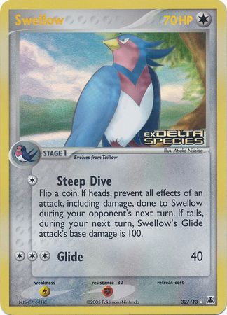 Swellow (32/113) (Stamped) [EX: Delta Species] | Jomio and Rueliete's Cards and Comics