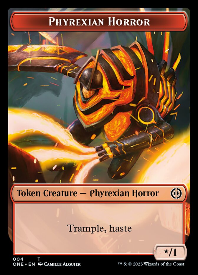 Rebel // Phyrexian Horror (004) Double-Sided Token [Phyrexia: All Will Be One Tokens] | Jomio and Rueliete's Cards and Comics
