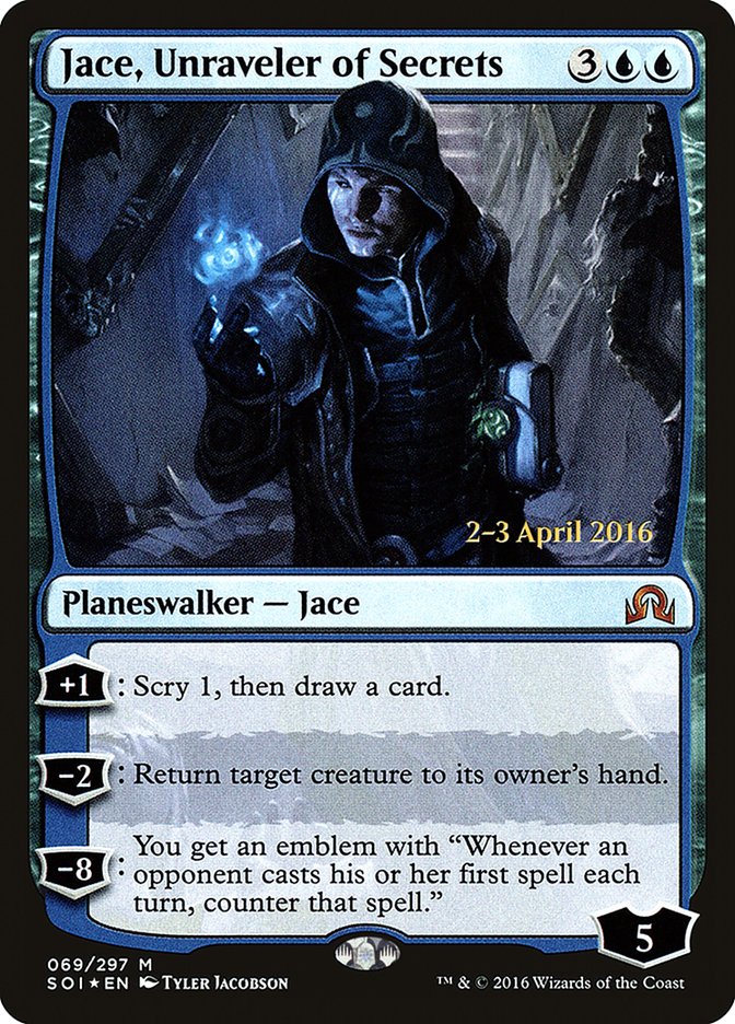 Jace, Unraveler of Secrets [Shadows over Innistrad Prerelease Promos] | Jomio and Rueliete's Cards and Comics