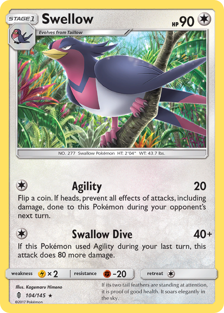 Swellow (104/145) [Sun & Moon: Guardians Rising] | Jomio and Rueliete's Cards and Comics