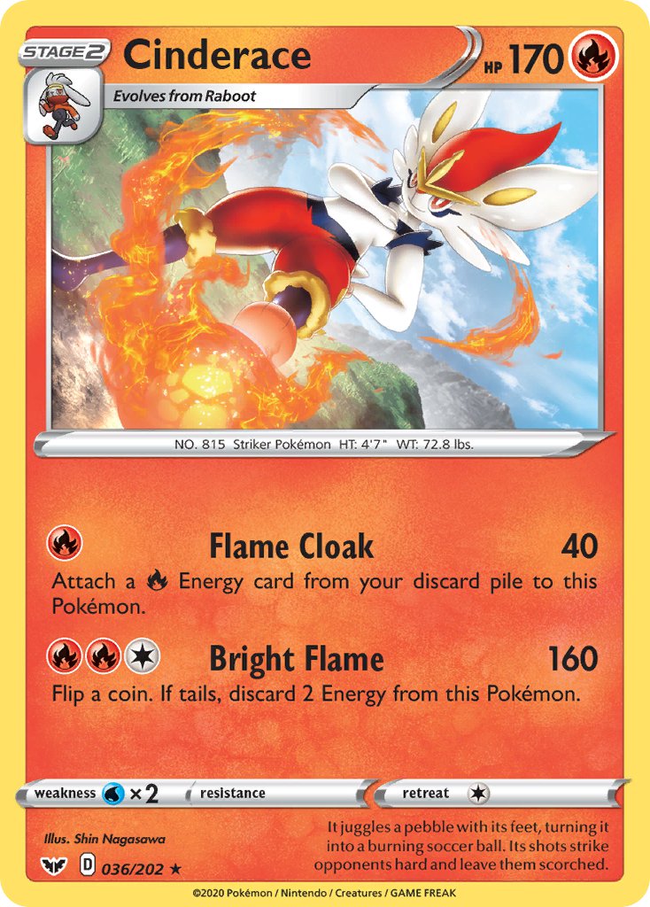 Cinderace (036/202) (Cracked Ice Holo) (Theme Deck Exclusives) [Sword & Shield: Base Set] | Jomio and Rueliete's Cards and Comics