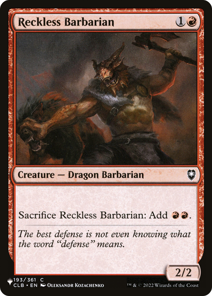 Reckless Barbarian [The List] | Jomio and Rueliete's Cards and Comics