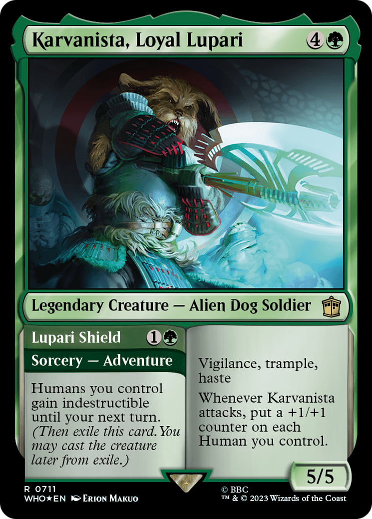 Karvanista, Loyal Lupari // Lupari Shield (Surge Foil) [Doctor Who] | Jomio and Rueliete's Cards and Comics