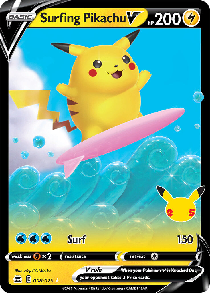 Surfing Pikachu V (008/025) [Celebrations: 25th Anniversary] | Jomio and Rueliete's Cards and Comics