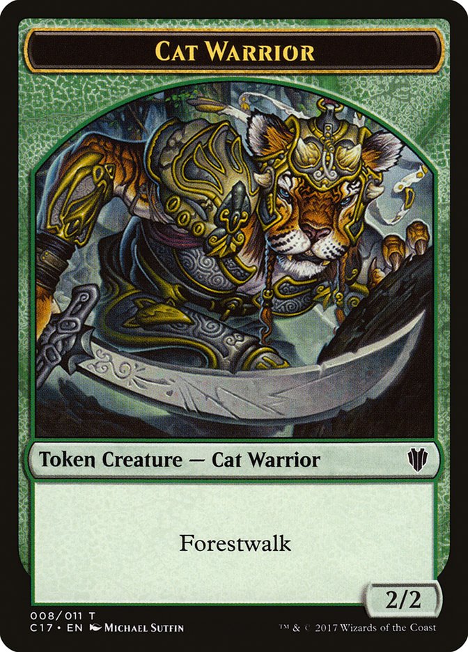 Cat Warrior (008) // Rat (003) Double-Sided Token [Commander 2017 Tokens] | Jomio and Rueliete's Cards and Comics