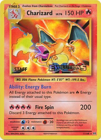 Charizard (11/108) (XY Evolutions Staff Prerelease) [XY: Black Star Promos] | Jomio and Rueliete's Cards and Comics