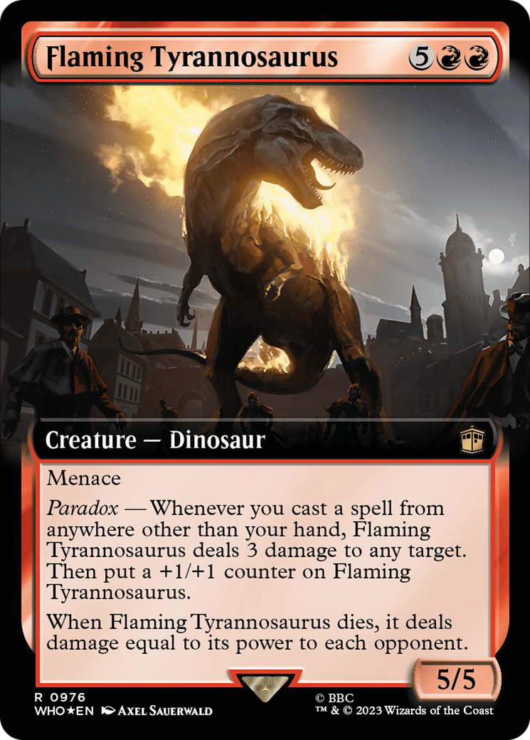 Flaming Tyrannosaurus (Extended Art) (Surge Foil) [Doctor Who] | Jomio and Rueliete's Cards and Comics