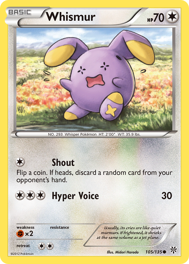 Whismur (105/135) [Black & White: Plasma Storm] | Jomio and Rueliete's Cards and Comics