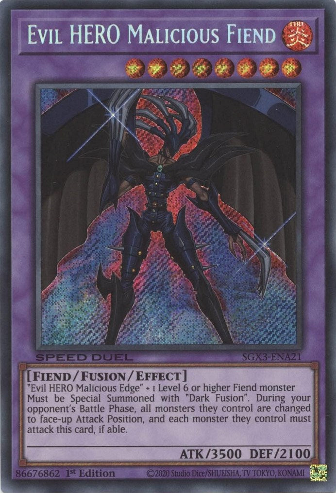 Evil HERO Malicious Fiend [SGX3-ENA21] Secret Rare | Jomio and Rueliete's Cards and Comics