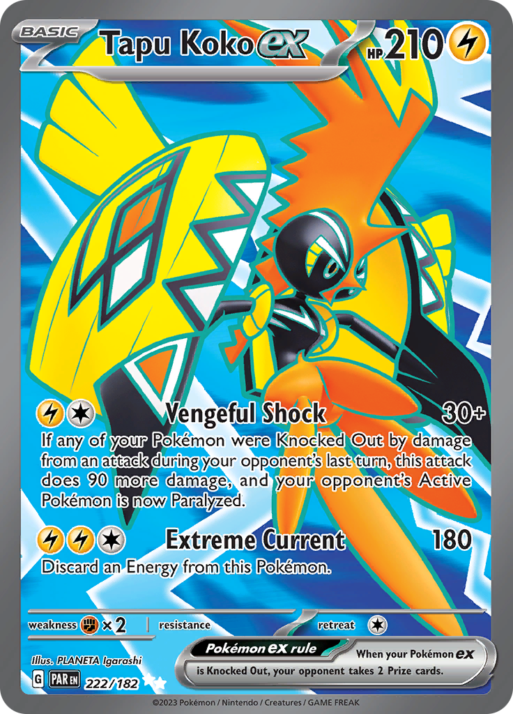 Tapu Koko ex (222/182) [Scarlet & Violet: Paradox Rift] | Jomio and Rueliete's Cards and Comics