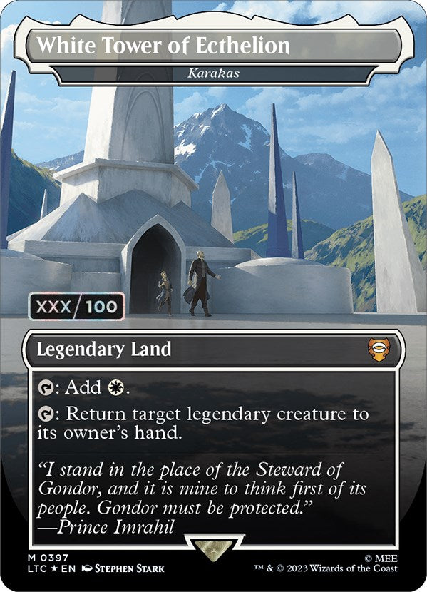 White Tower of Ecthelion - Karakas (Borderless) (Serialized) [The Lord of the Rings: Tales of Middle-Earth Commander] | Jomio and Rueliete's Cards and Comics