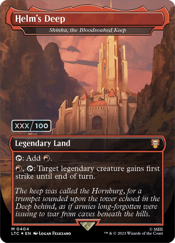 Helm's Deep - Shinka, the Bloodsoaked Keep (Borderless) (Serialized) [The Lord of the Rings: Tales of Middle-Earth Commander] | Jomio and Rueliete's Cards and Comics