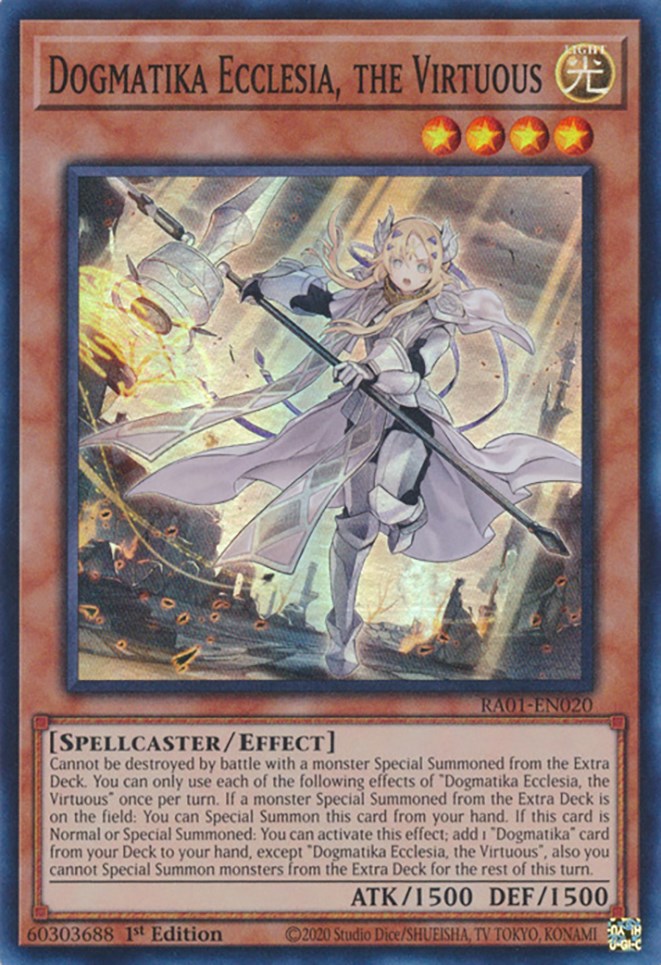 Dogmatika Ecclesia, the Virtuous [RA01-EN020] Super Rare | Jomio and Rueliete's Cards and Comics