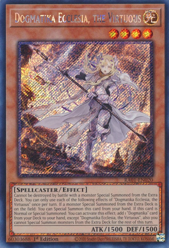 Dogmatika Ecclesia, the Virtuous [RA01-EN020] Platinum Secret Rare | Jomio and Rueliete's Cards and Comics