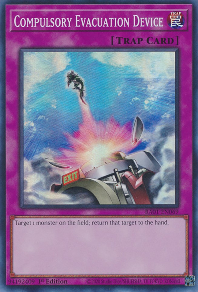 Compulsory Evacuation Device [RA01-EN069] Super Rare | Jomio and Rueliete's Cards and Comics