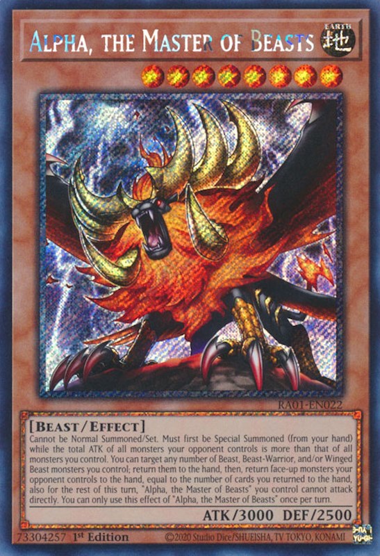 Alpha, the Master of Beasts [RA01-EN022] Platinum Secret Rare | Jomio and Rueliete's Cards and Comics