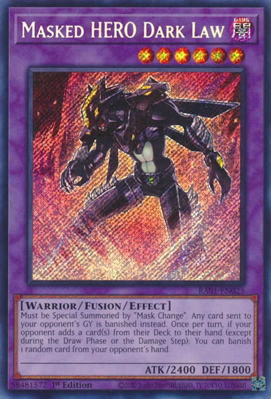 Masked HERO Dark Law [RA01-EN025] Secret Rare | Jomio and Rueliete's Cards and Comics