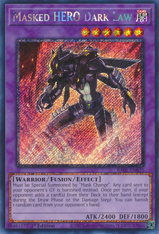 Masked HERO Dark Law [RA01-EN025] Platinum Secret Rare | Jomio and Rueliete's Cards and Comics