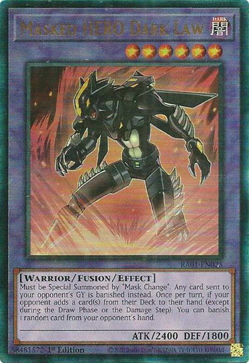 Masked HERO Dark Law [RA01-EN025] Prismatic Ultimate Rare | Jomio and Rueliete's Cards and Comics