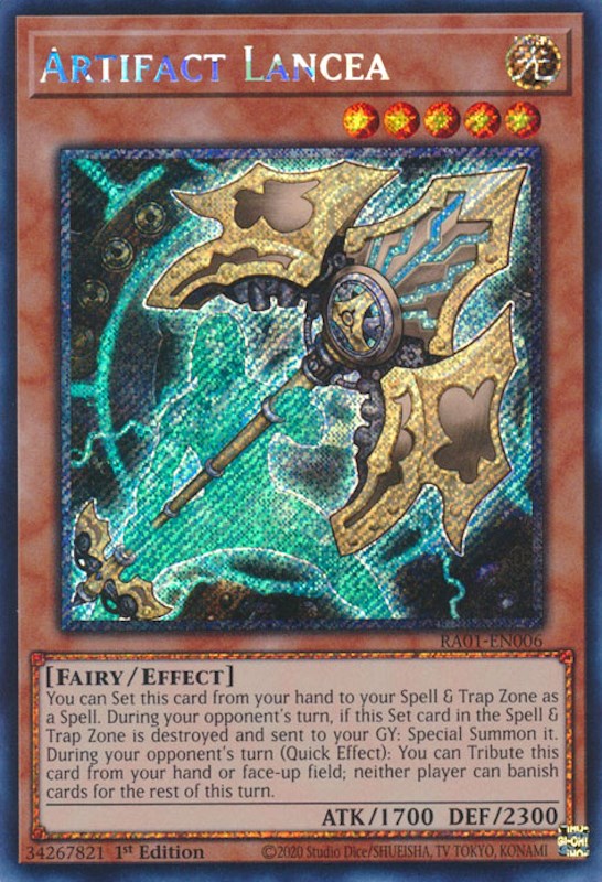 Artifact Lancea [RA01-EN006] Platinum Secret Rare | Jomio and Rueliete's Cards and Comics