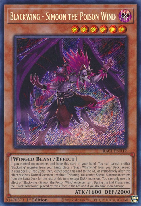 Blackwing - Simoon the Poison Wind [RA01-EN012] Secret Rare | Jomio and Rueliete's Cards and Comics