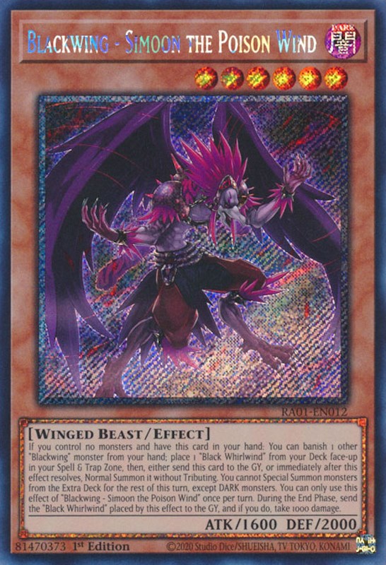 Blackwing - Simoon the Poison Wind [RA01-EN012] Platinum Secret Rare | Jomio and Rueliete's Cards and Comics