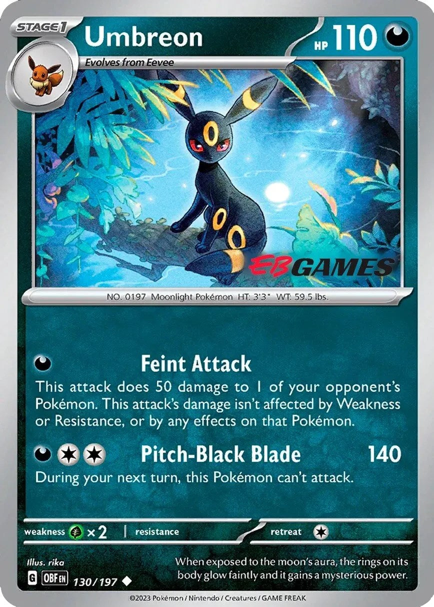 Umbreon (130/197) (EBGames Exclusive) [Scarlet & Violet: Obsidian Flames] | Jomio and Rueliete's Cards and Comics