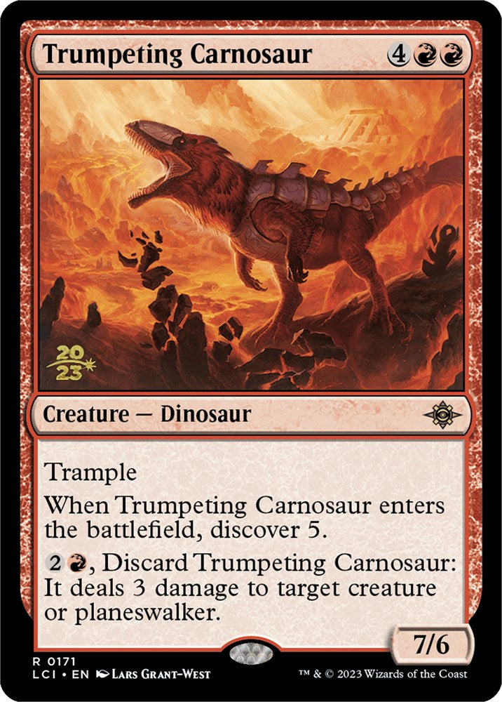 Trumpeting Carnosaur [The Lost Caverns of Ixalan Prerelease Cards] | Jomio and Rueliete's Cards and Comics