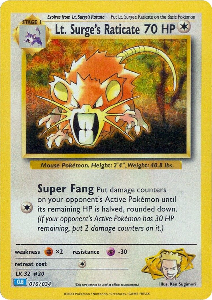 Lt. Surge's Raticate [Trading Card Game Classic] | Jomio and Rueliete's Cards and Comics