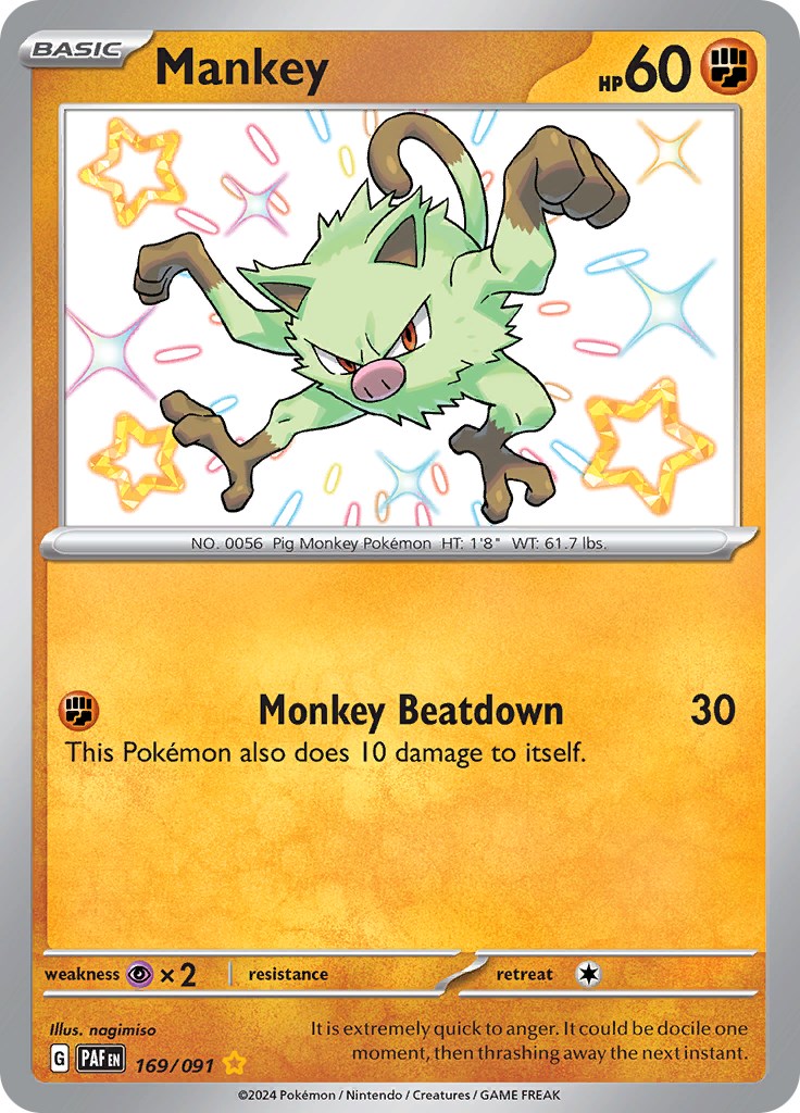 Mankey (169/091) [Scarlet & Violet: Paldean Fates] | Jomio and Rueliete's Cards and Comics